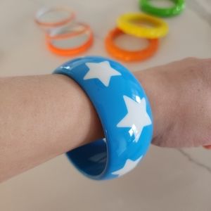 Blue and White Star Resin Bangle Bracelet